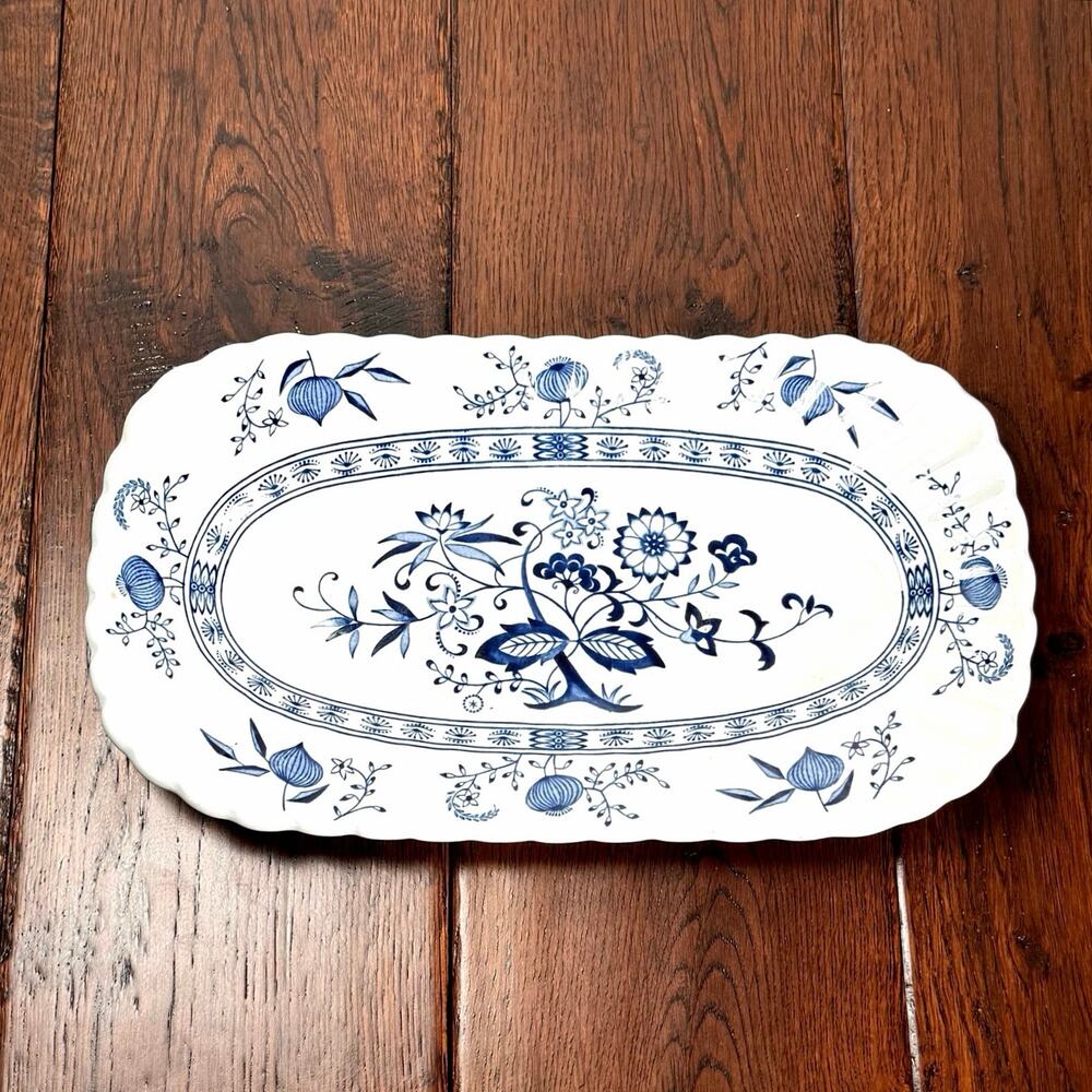 Vintage J&G Meakin Blue Nordic 10 Inch Celery Plate | Blue & White Ironstone